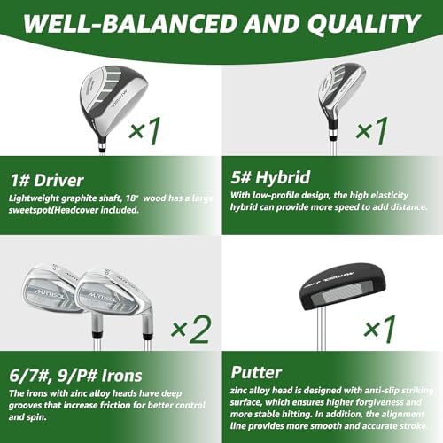 XDriveMax 6 Pieces Kids Golf Club Set, Junior Golf Club Set Ages 12-14 Includes Stand Bag, 1# Drive, 5# Hybrid, 6/7#, 9/P# Irons and Putter Right Hand for Boys Girls Sports & Outdoors - Image 2