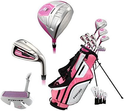 Top Line Ladies Pink Right Handed M5 Golf Club Set, Includes Driver, Wood, Hybrid, No. 5,6,7,8,9, PW Stainless Steel Irons, Putter, Graphite Shafts for Woods & Irons, Stand Bag & 3 Head Covers : Sports & Outdoors