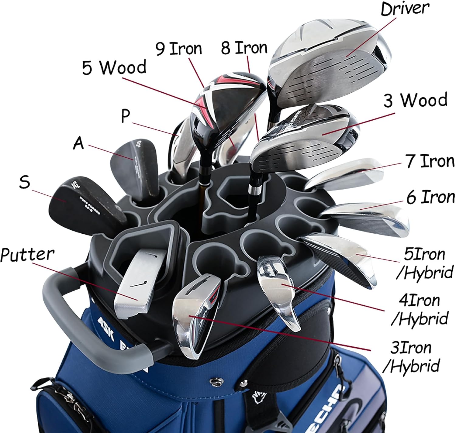 ASK ECHO 2024 T-Lock Golf Cart Bag with 14 Way Organizer Divider Top, Premium Cart Bag with Handles and Rain Cover, for Men and Women - Image 4